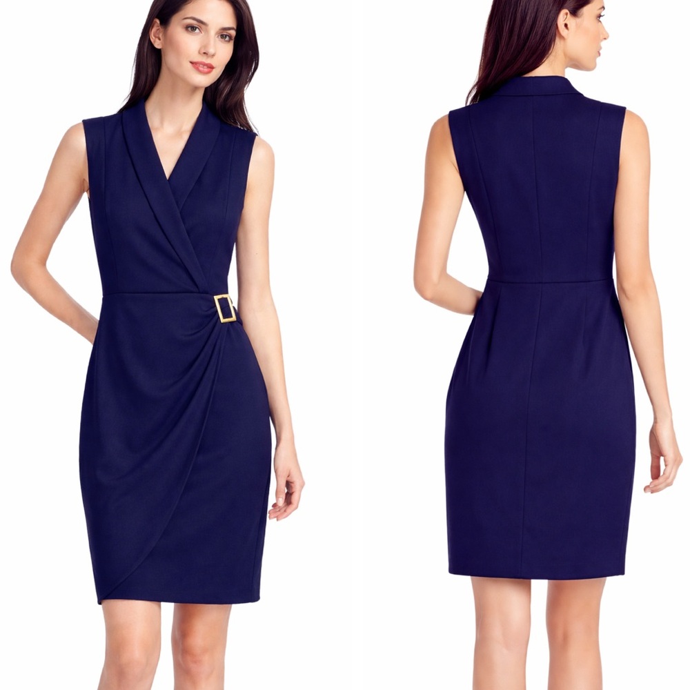 Tommy Hilfiger Navy Sleeveless Faux Wrap Dress with Buckle Size 10